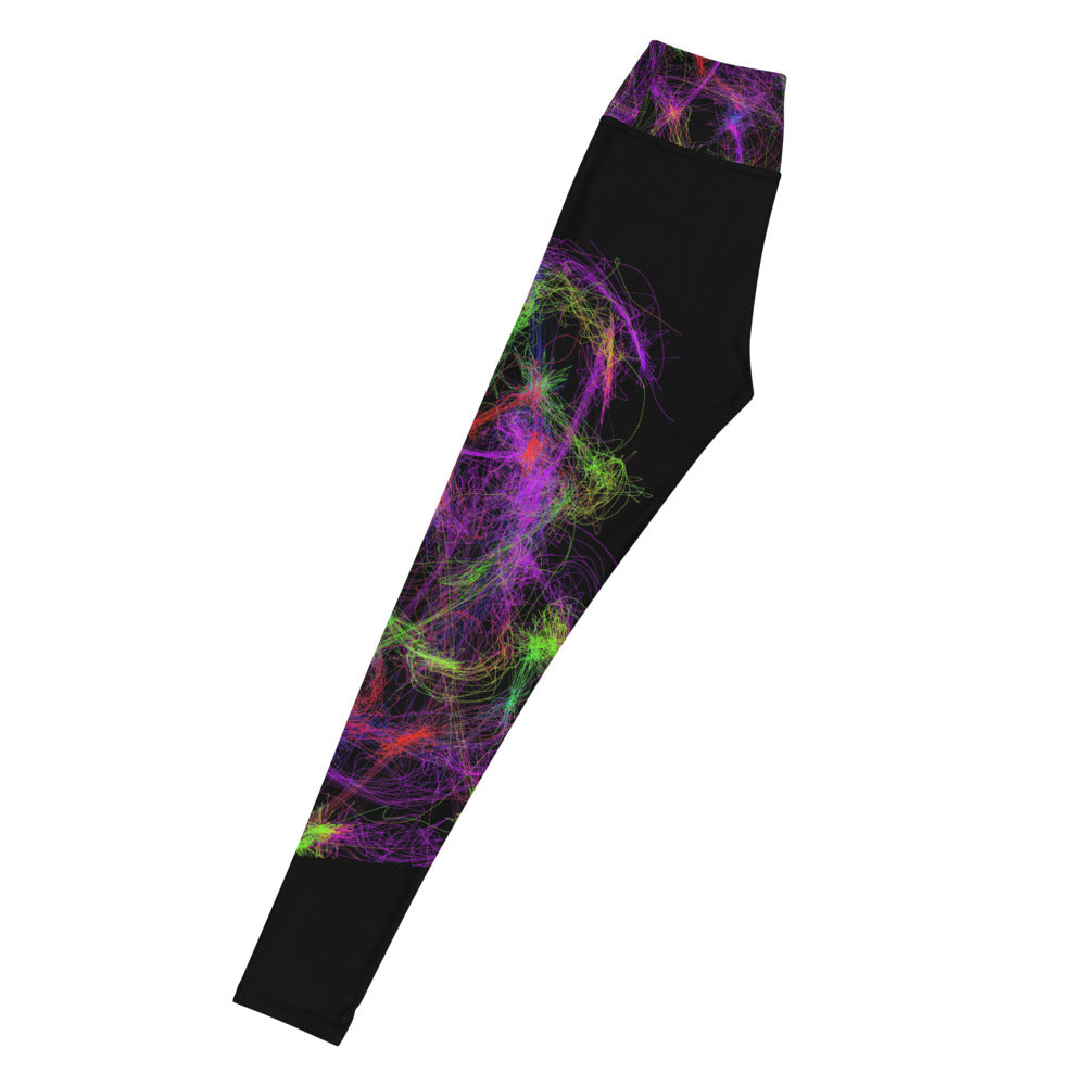 Gym Wear Leggings-Neon Art on Black. Streetwear Leggings. Yoga Pants. WickedYo.